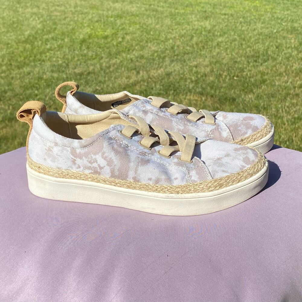 Spenco Orthopedic Malibu Lace up Cream Grey Brown Women's 6.5 Canvas sneaker